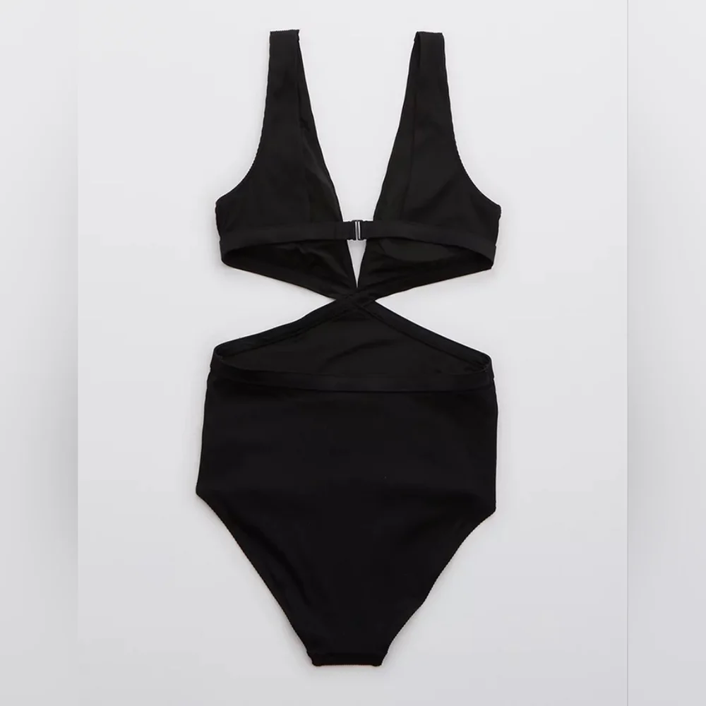 Aerie Ribbed Mix Crossover Cut Out One Piece Swimsuit NWT - Picture 4 of 4